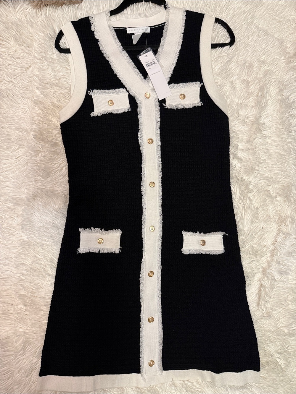 Ladies Classic Black & White Tweed-Trim Dress sz Small